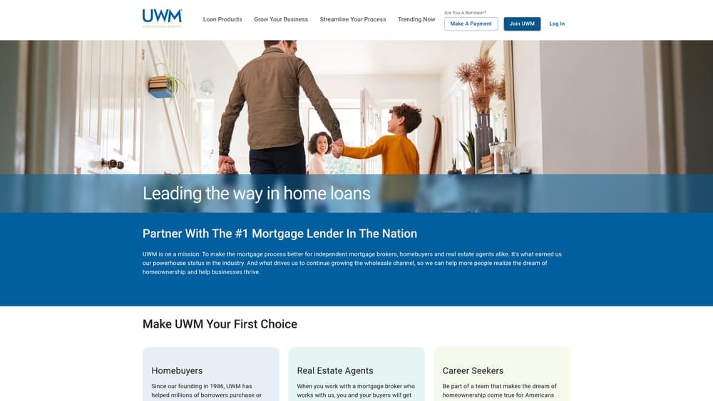 Screenshot of UWM (United Wholesale Mortgage) website