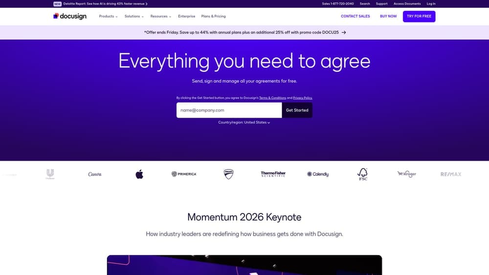 Screenshot of DocuSign website