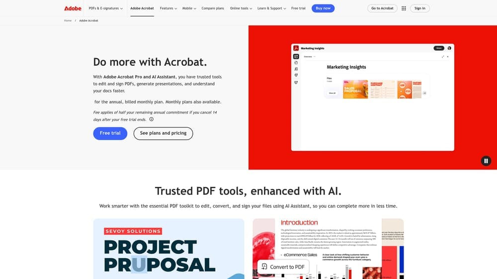 Screenshot of Adobe Acrobat website