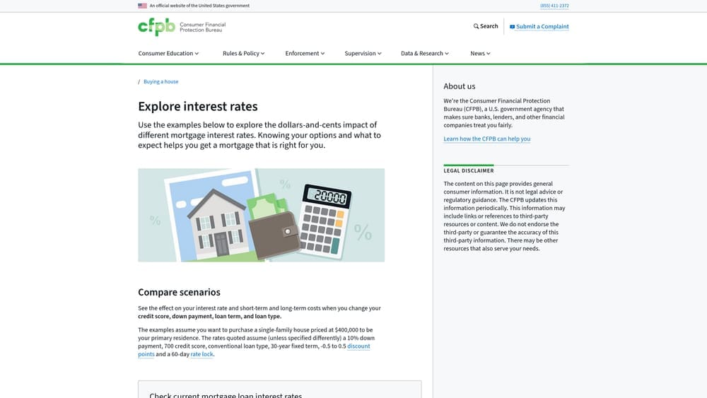 Screenshot of CFPB Explore Rates Tool website
