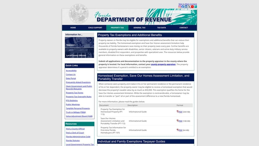 Screenshot of Florida Homestead Exemption website