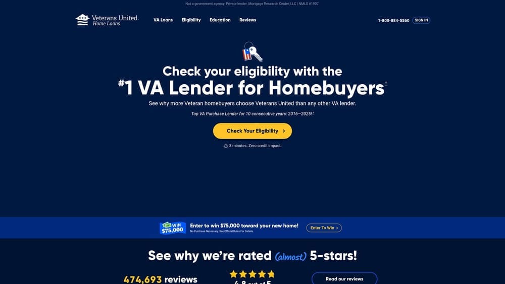 Screenshot of Veterans United website