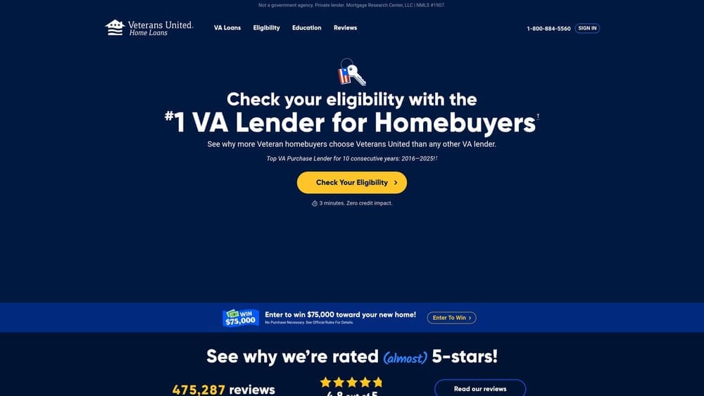 Screenshot of Veteransunited website